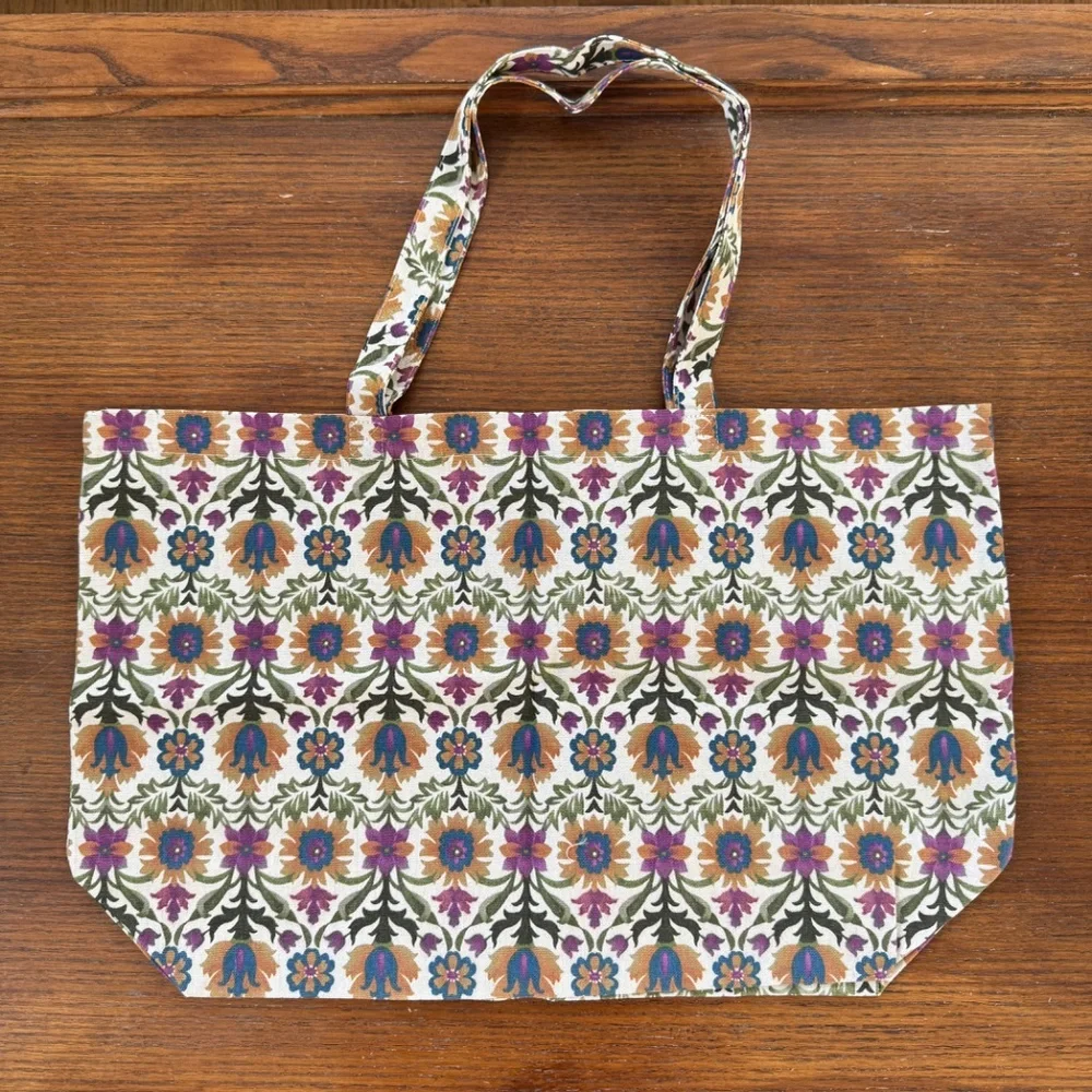 new Sézane floral mosaic pattern print cotton canvas tote bag limited edition